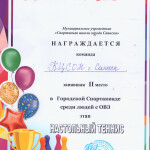 15.12.22 II место Настольный теннис